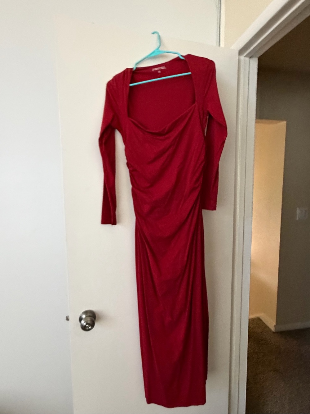 Abercrombie & Fitch Red Long-Sleeve Draped Maxi Dress